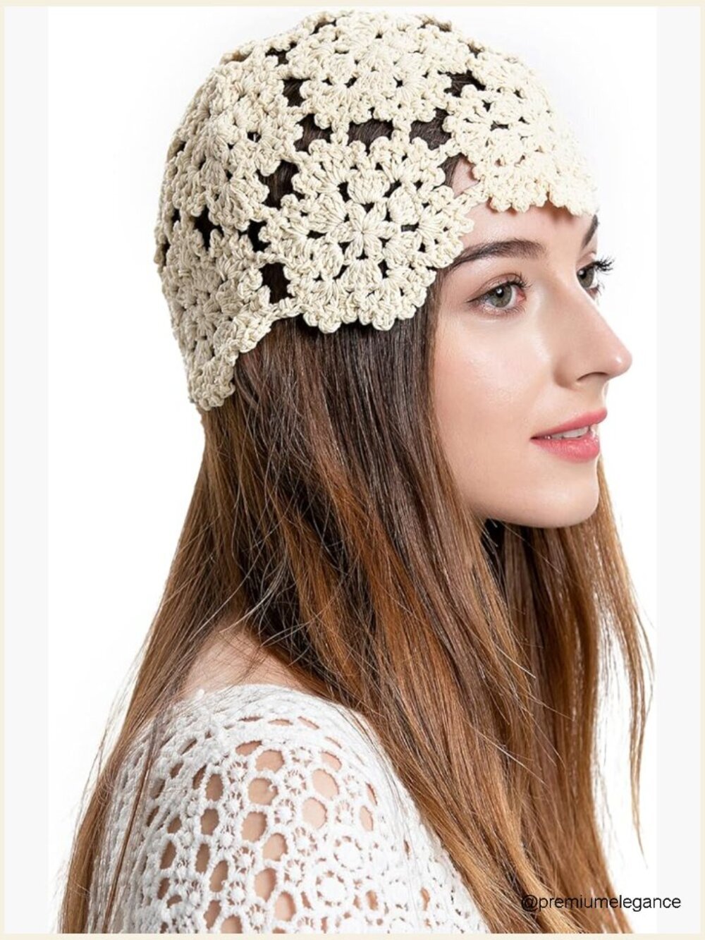 Handmade Cotton Crochet Skull Cap Cutout Floral Beanie Hat
